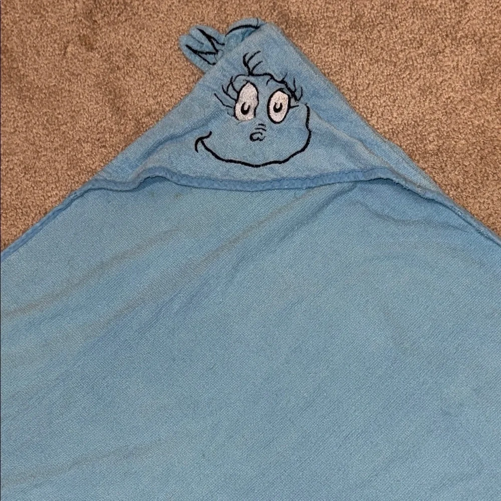 Blue Hooded Baby Towel with Cartoon Design-